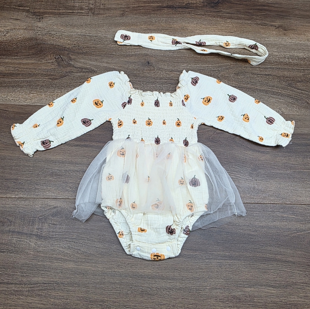 🎃Pumpkin Print Boho Fall Tutu Long-sleeved Photo Outfit SIZE: 90 (9-12 M)